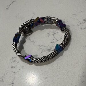Twisted Silver Bracelet with Iridescent Accents